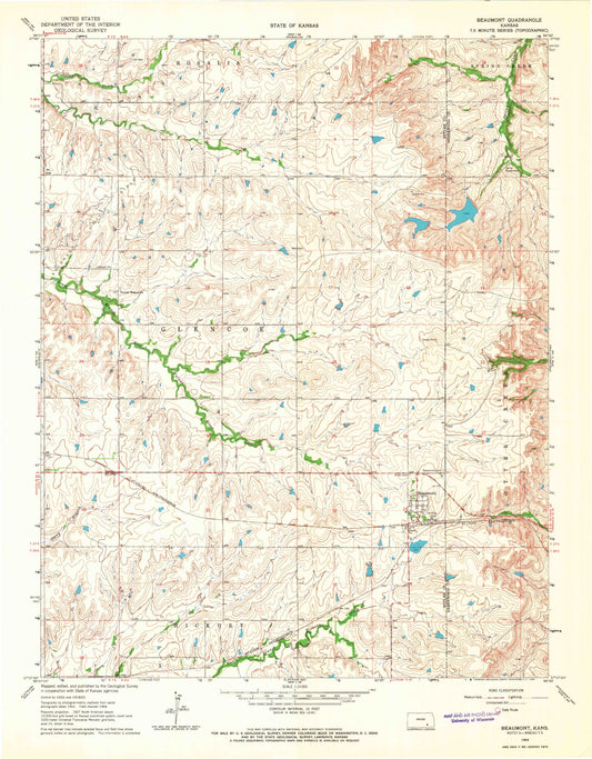 Classic USGS Beaumont Kansas 7.5'x7.5' Topo Map Image