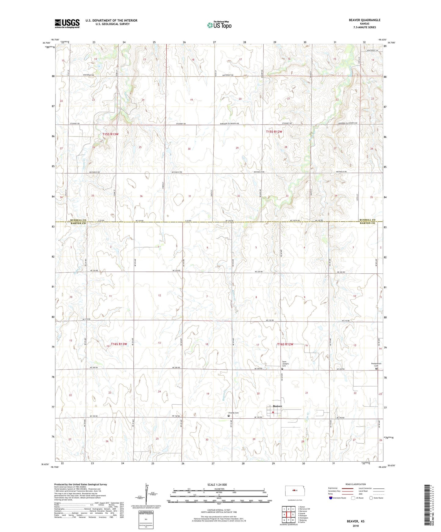 Beaver Kansas US Topo Map Image