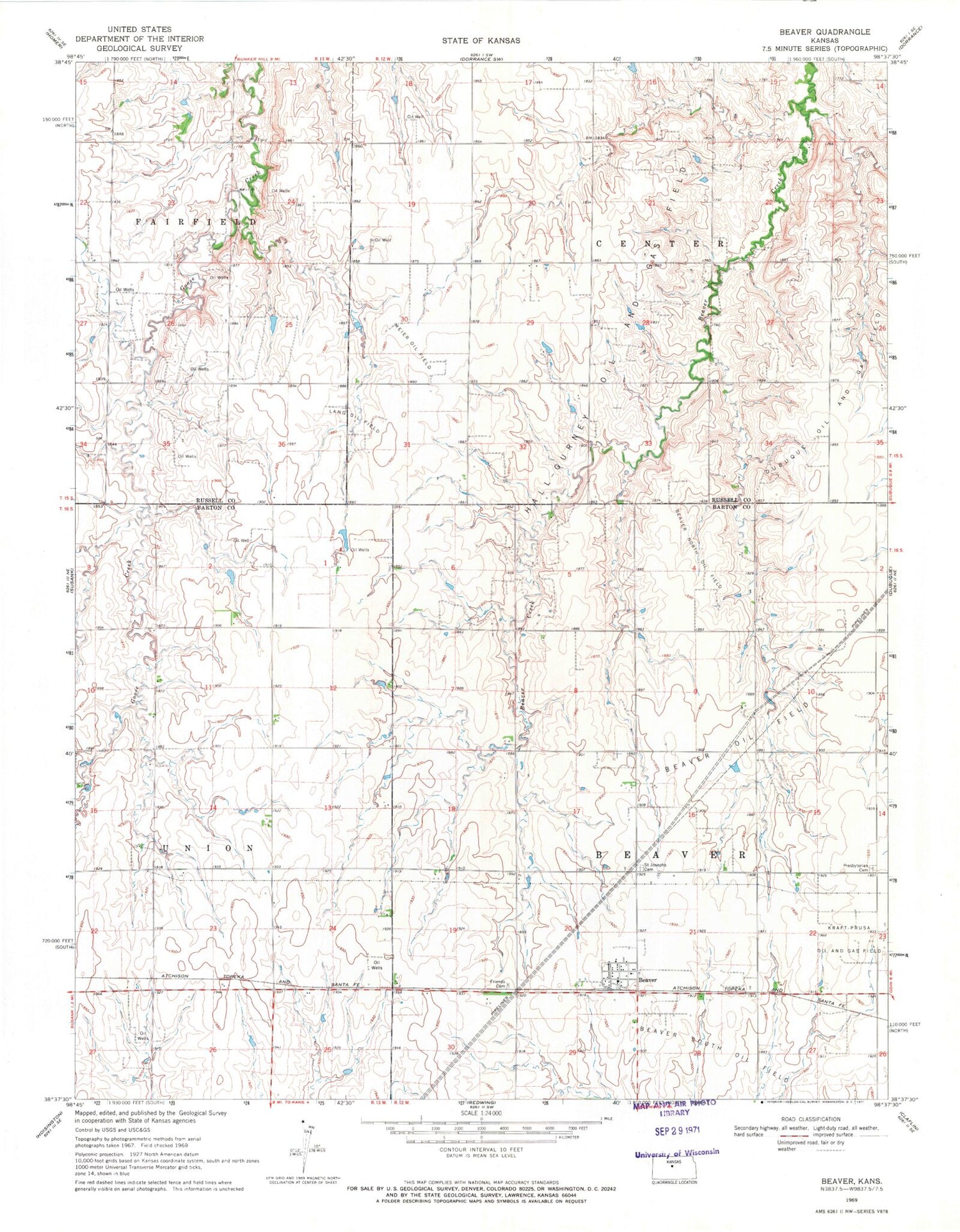 Classic USGS Beaver Kansas 7.5'x7.5' Topo Map Image