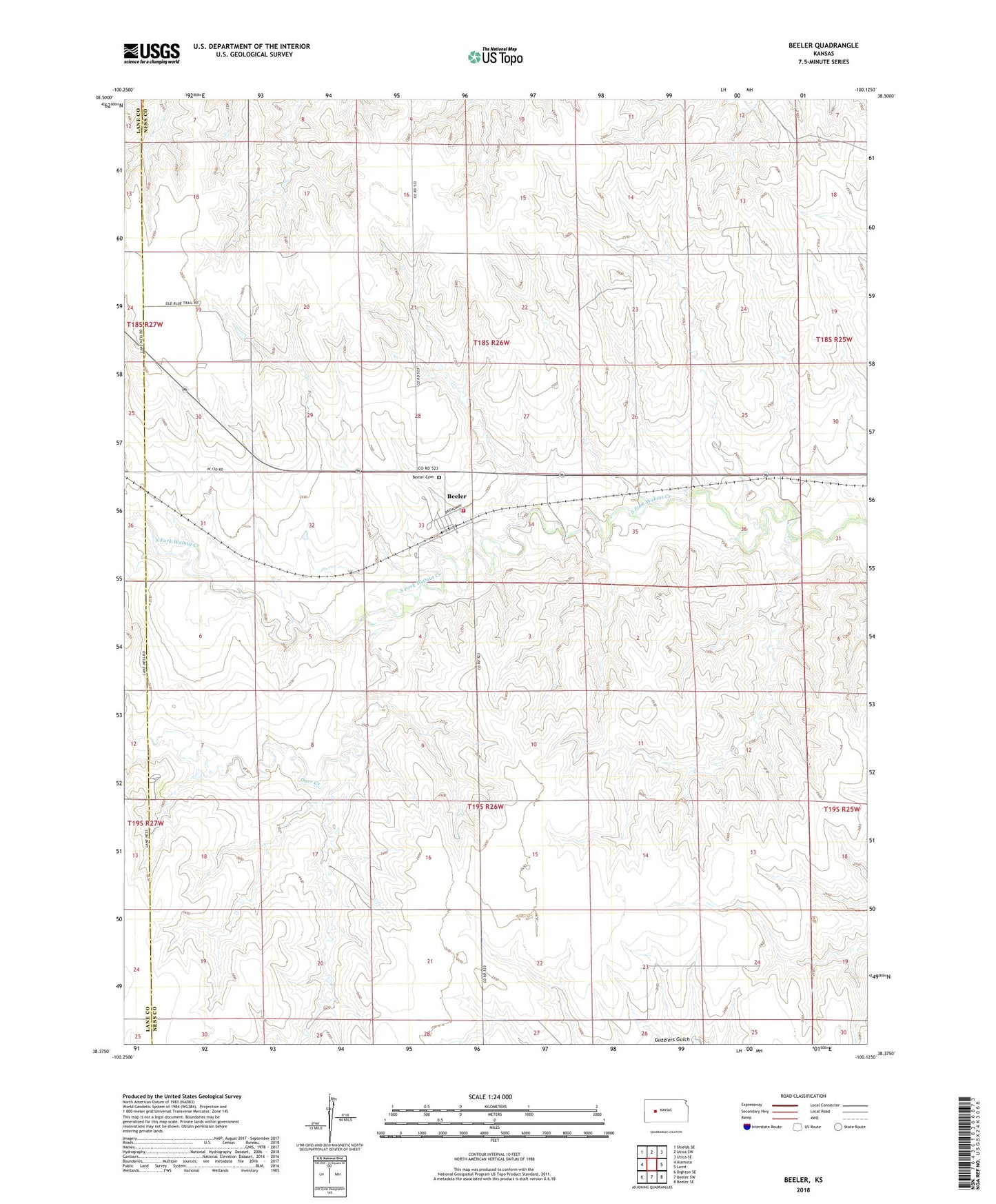 Beeler Kansas US Topo Map Image