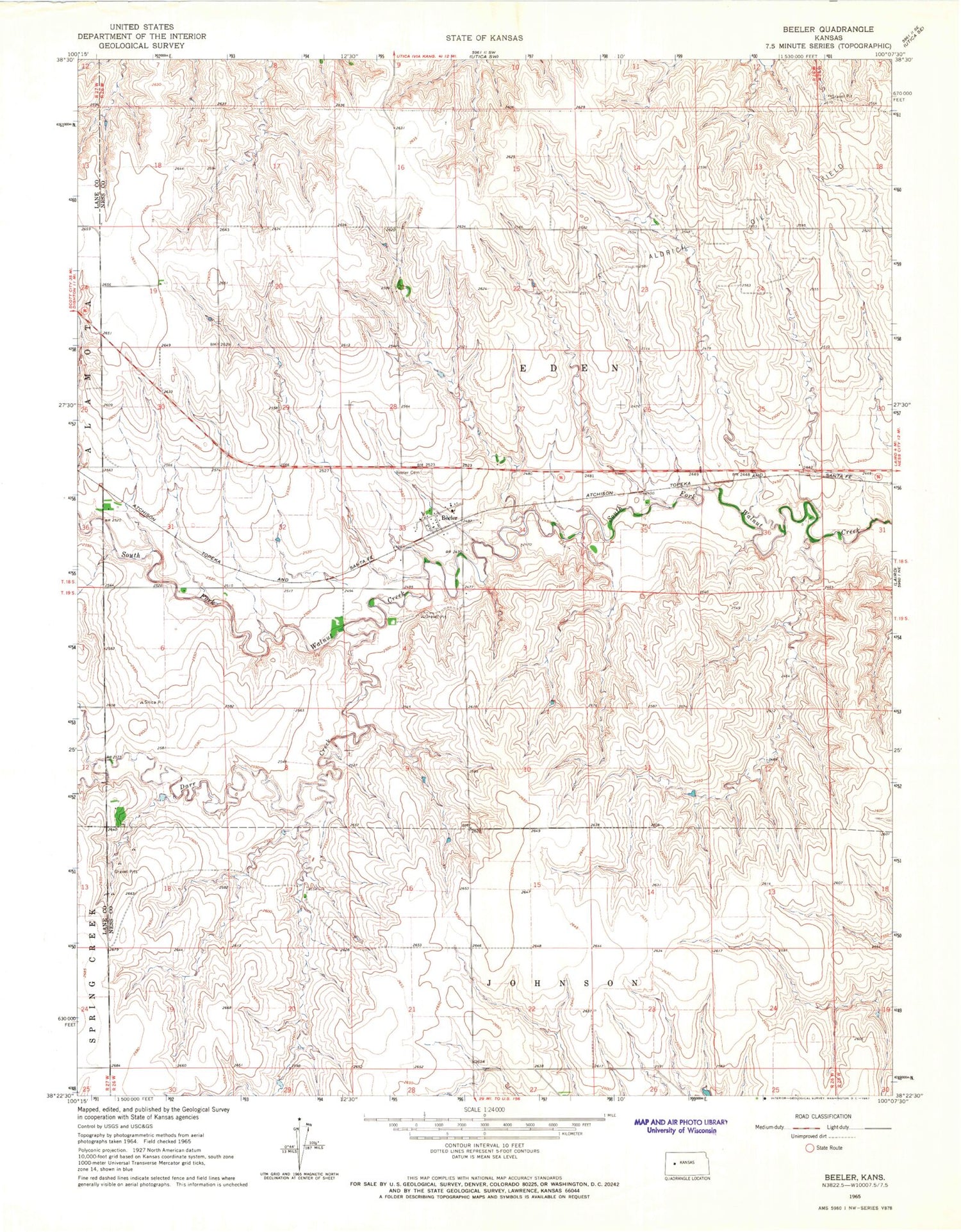 Classic USGS Beeler Kansas 7.5'x7.5' Topo Map Image