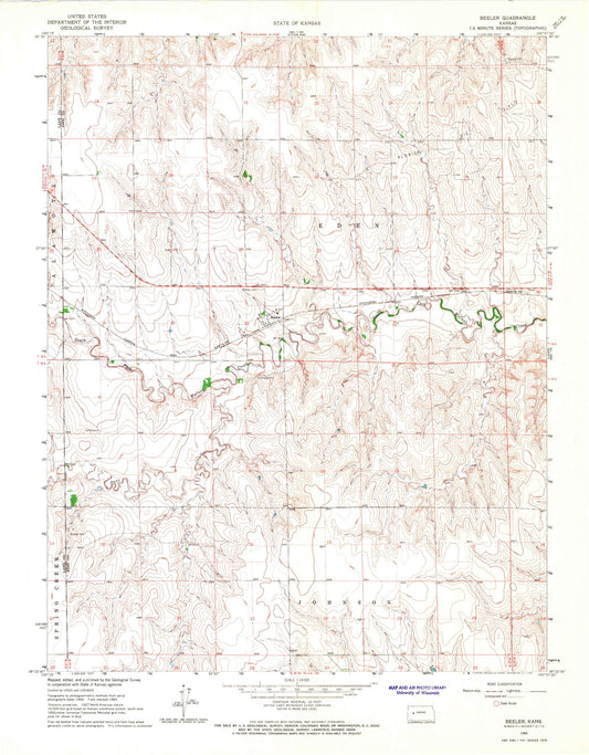 Classic USGS Beeler Kansas 7.5'x7.5' Topo Map Image