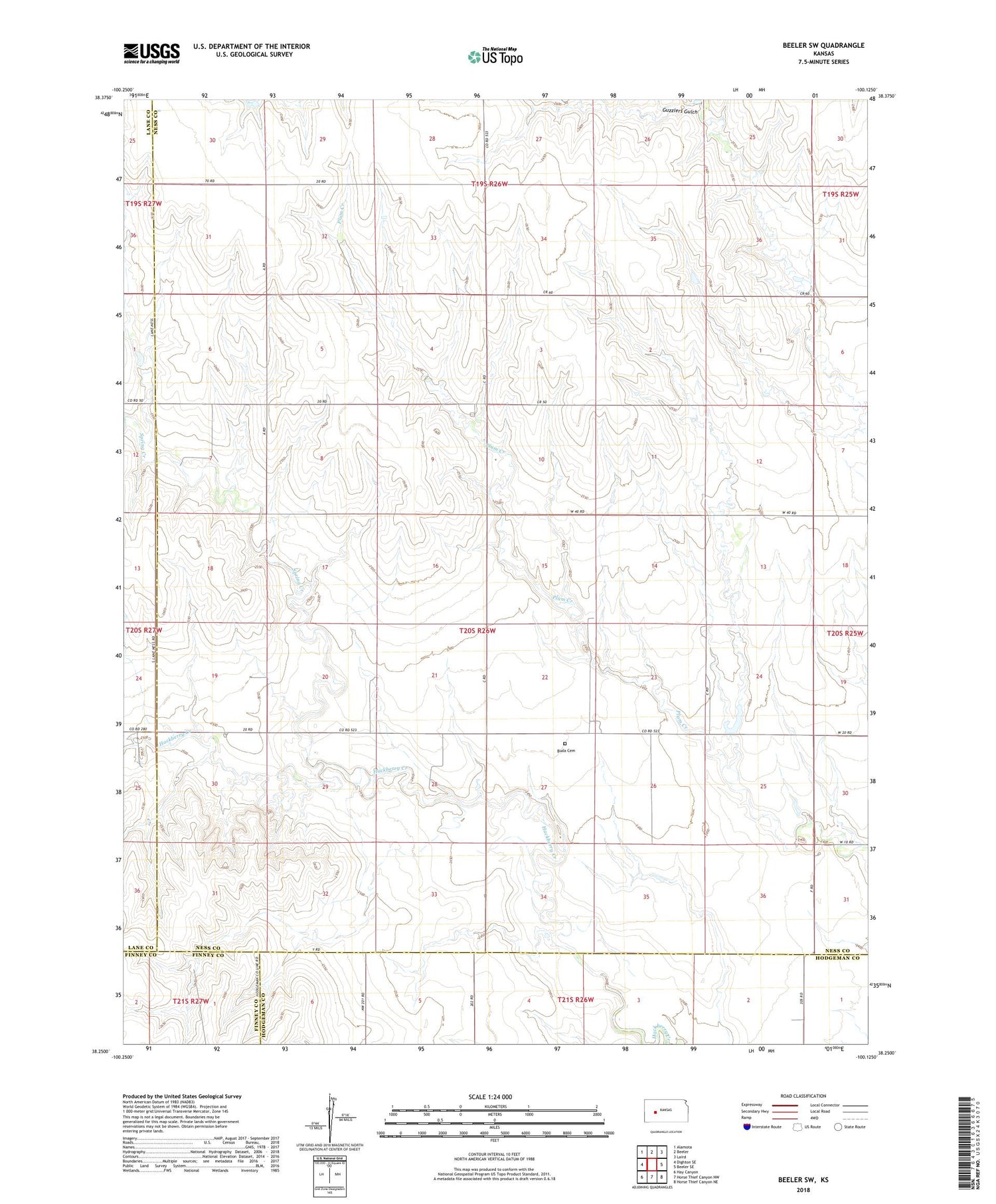 Beeler SW Kansas US Topo Map Image