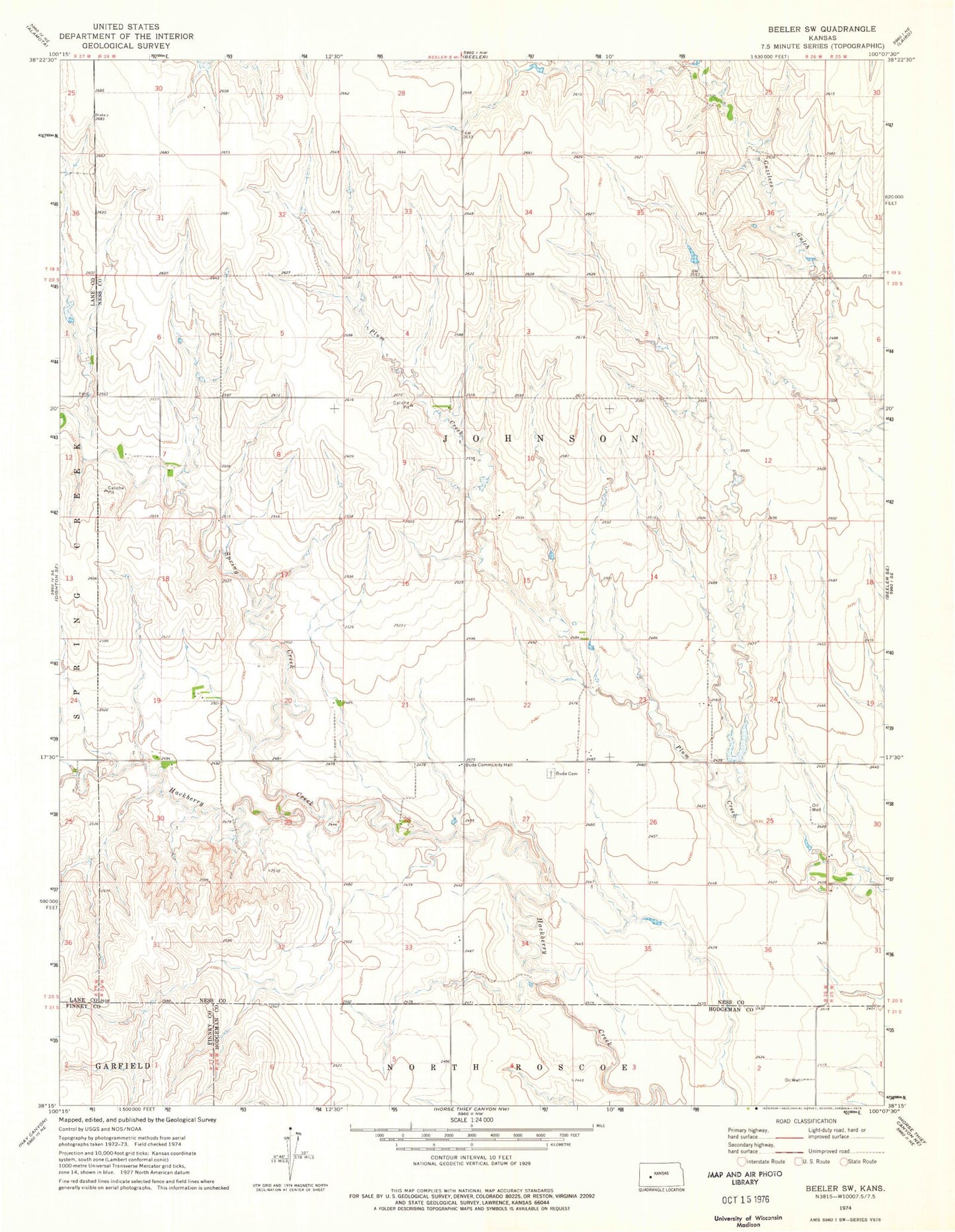 Classic USGS Beeler SW Kansas 7.5'x7.5' Topo Map Image