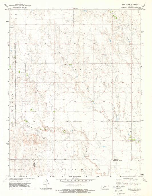 Classic USGS Beeler SW Kansas 7.5'x7.5' Topo Map Image
