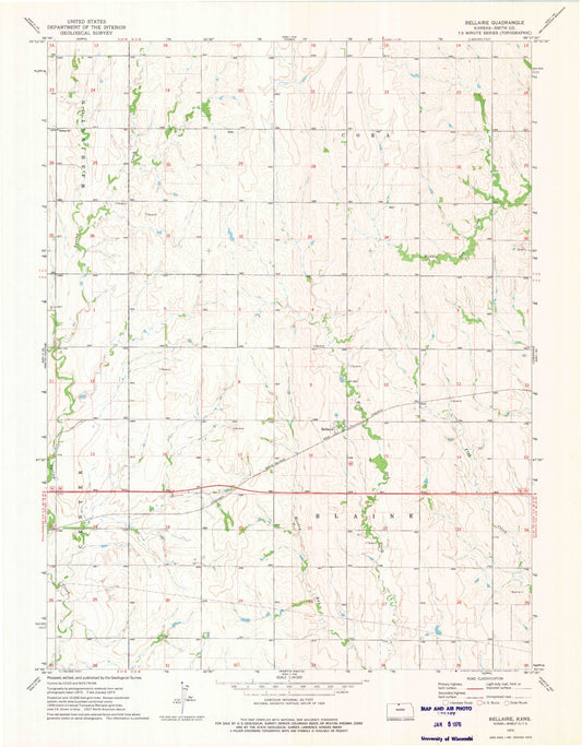 Classic USGS Bellaire Kansas 7.5'x7.5' Topo Map Image