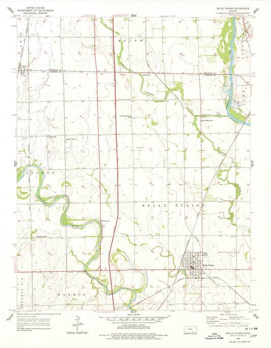 Classic USGS Belle Plaine Kansas 7.5'x7.5' Topo Map Image