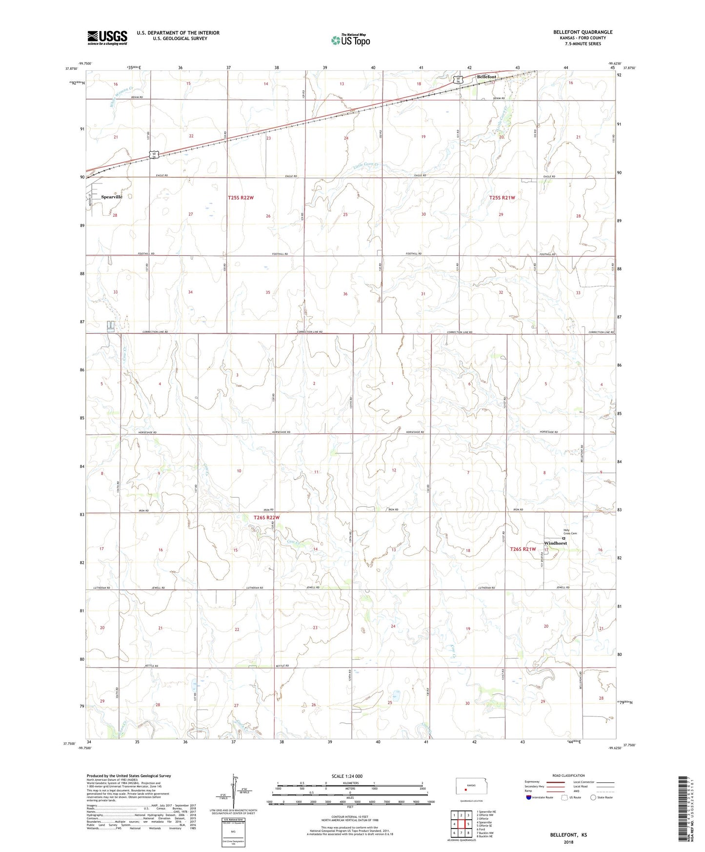 Bellefont Kansas US Topo Map Image