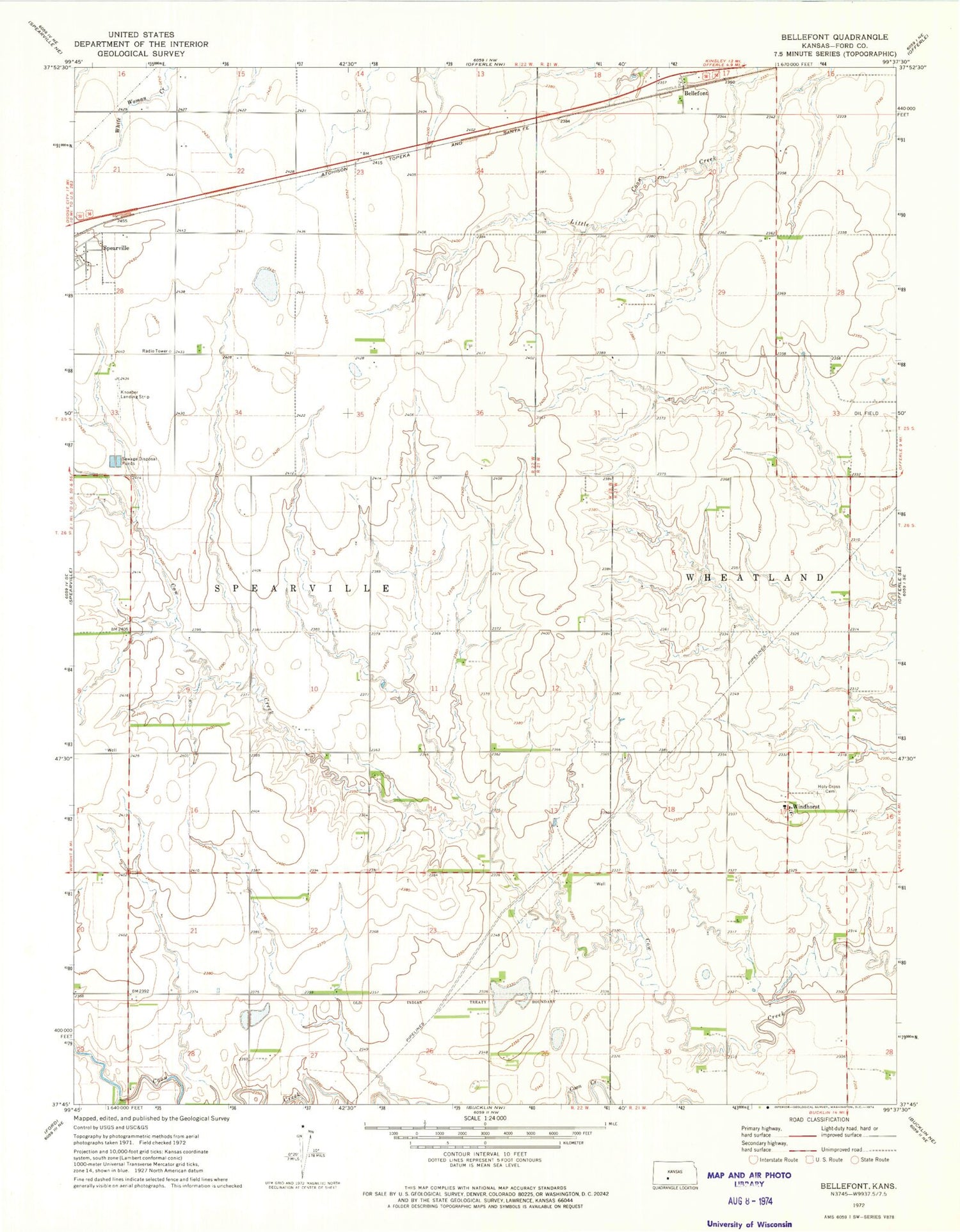 Classic USGS Bellefont Kansas 7.5'x7.5' Topo Map Image