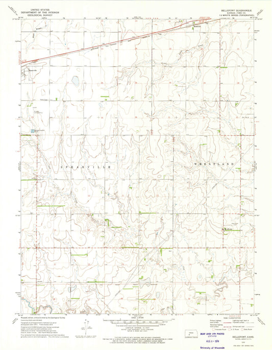 Classic USGS Bellefont Kansas 7.5'x7.5' Topo Map Image