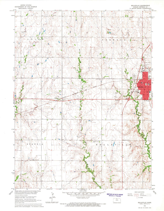 Classic USGS Belleville Kansas 7.5'x7.5' Topo Map Image
