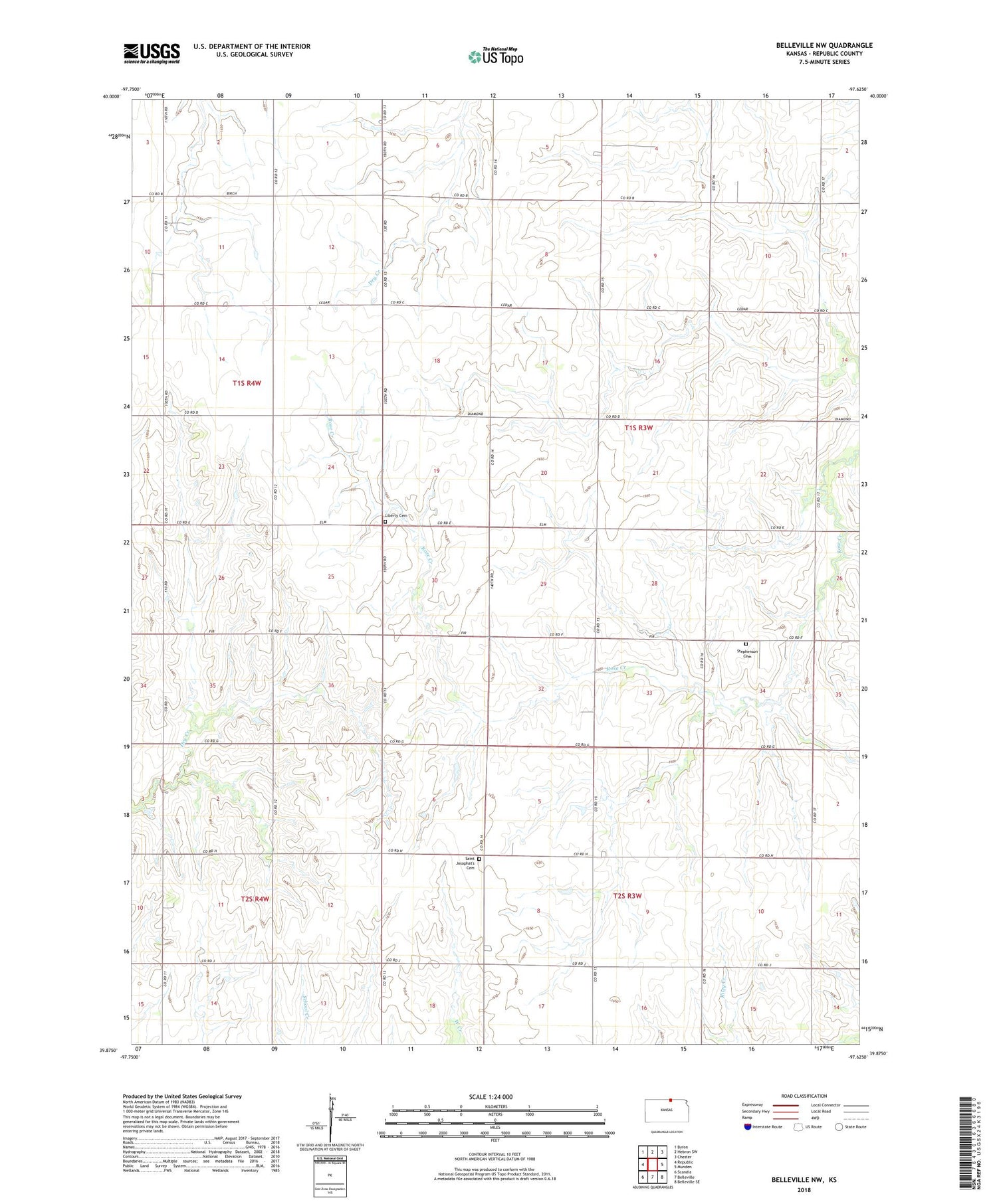 Belleville NW Kansas US Topo Map Image