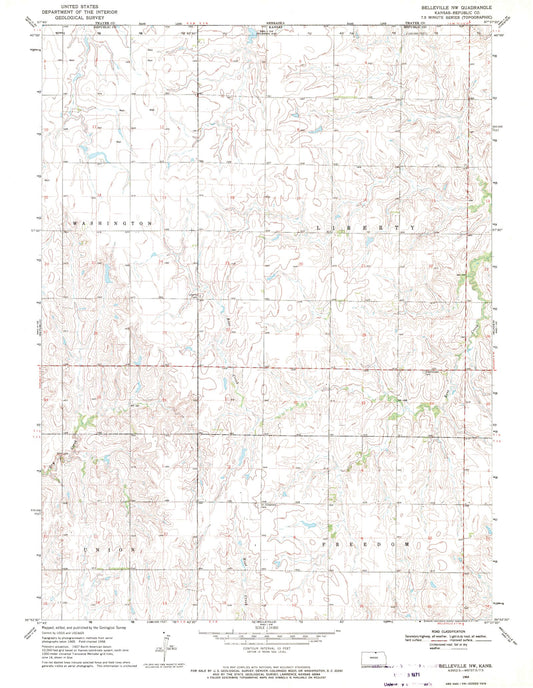 Classic USGS Belleville NW Kansas 7.5'x7.5' Topo Map Image