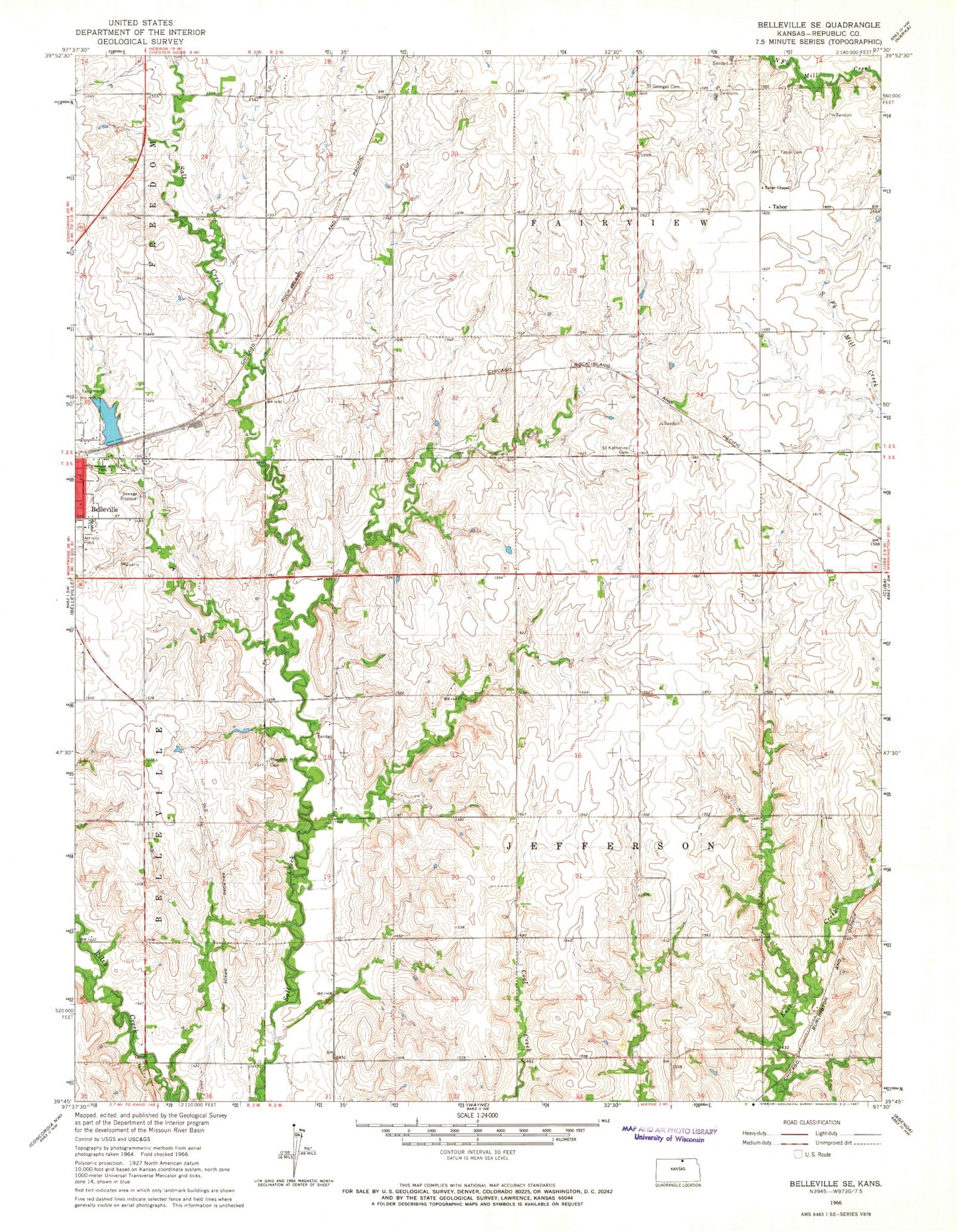 Classic USGS Belleville SE Kansas 7.5'x7.5' Topo Map Image