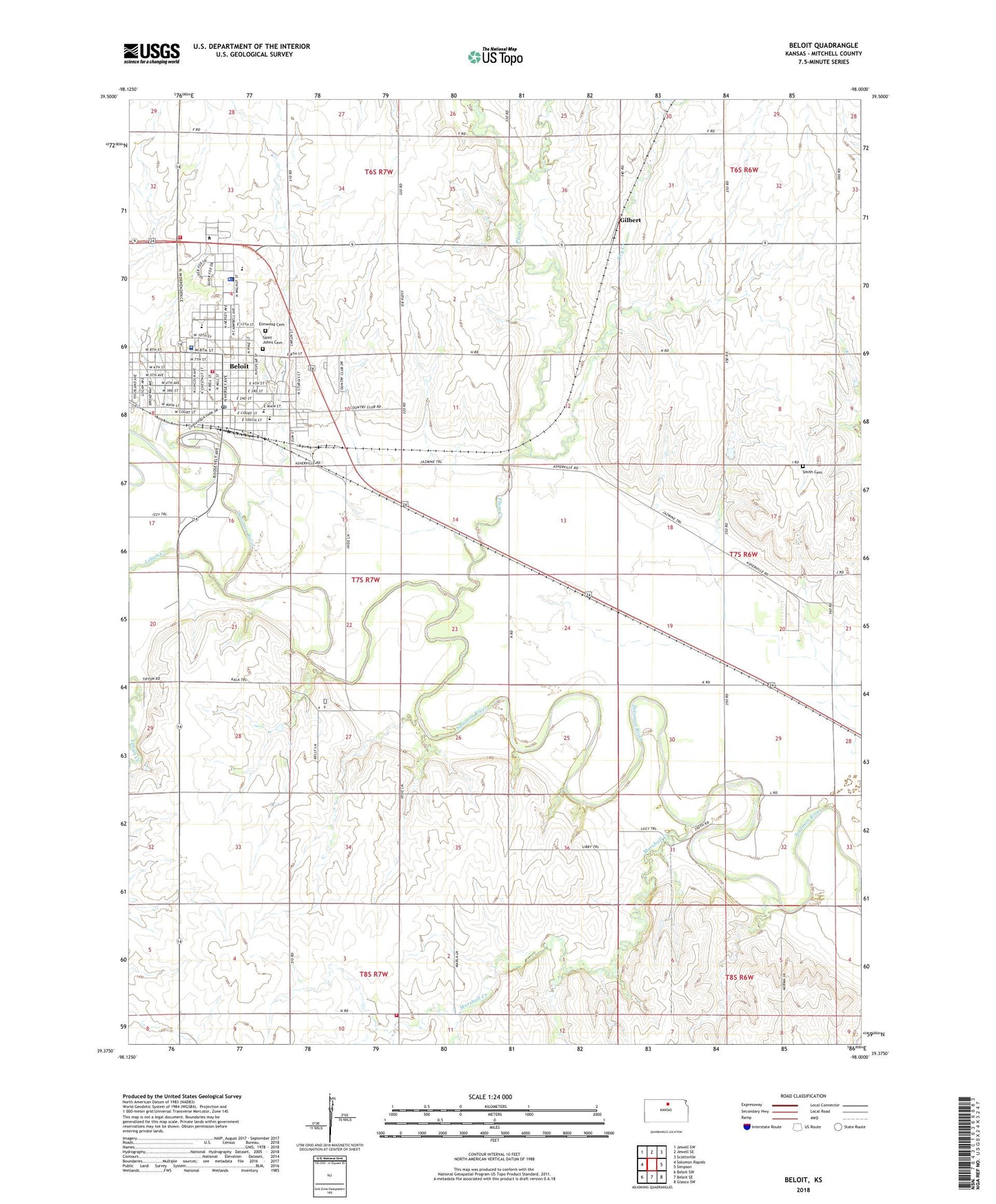 Beloit Kansas US Topo Map Image