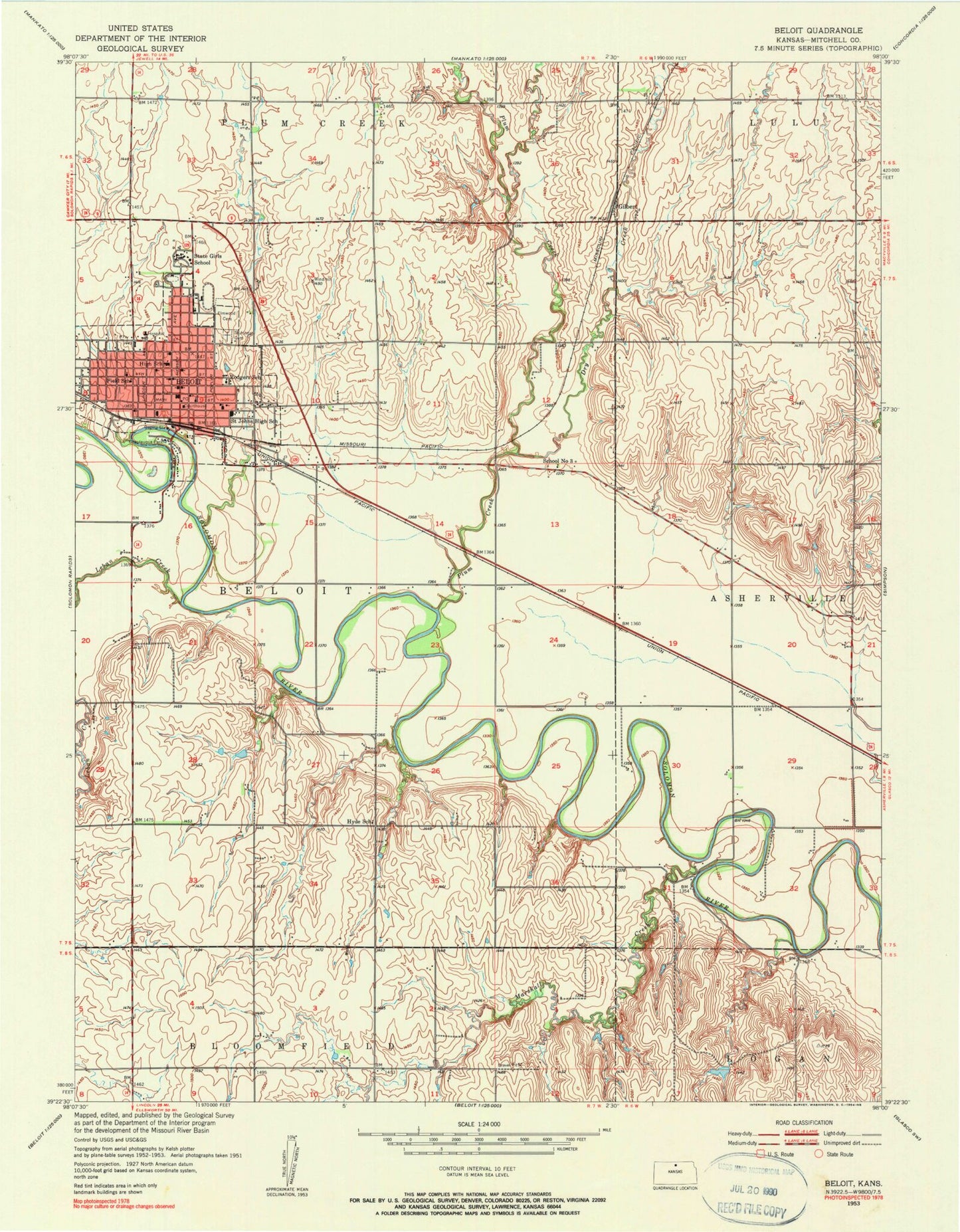 Classic USGS Beloit Kansas 7.5'x7.5' Topo Map Image