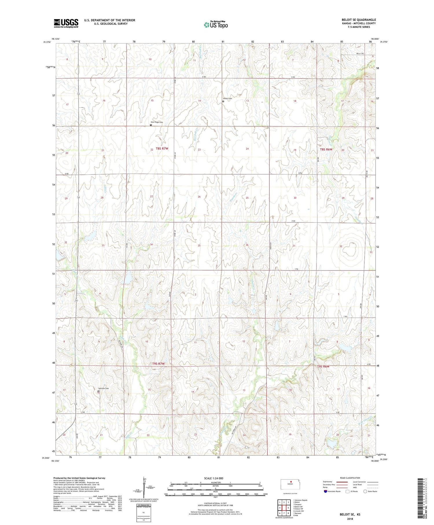 Beloit SE Kansas US Topo Map Image