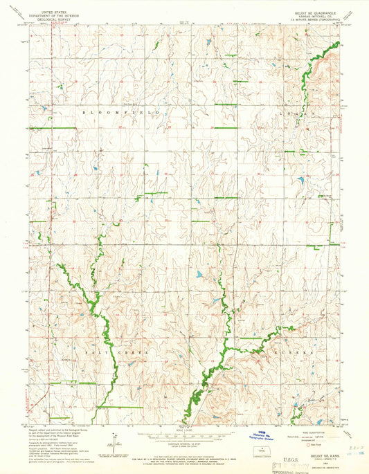 Classic USGS Beloit SE Kansas 7.5'x7.5' Topo Map Image