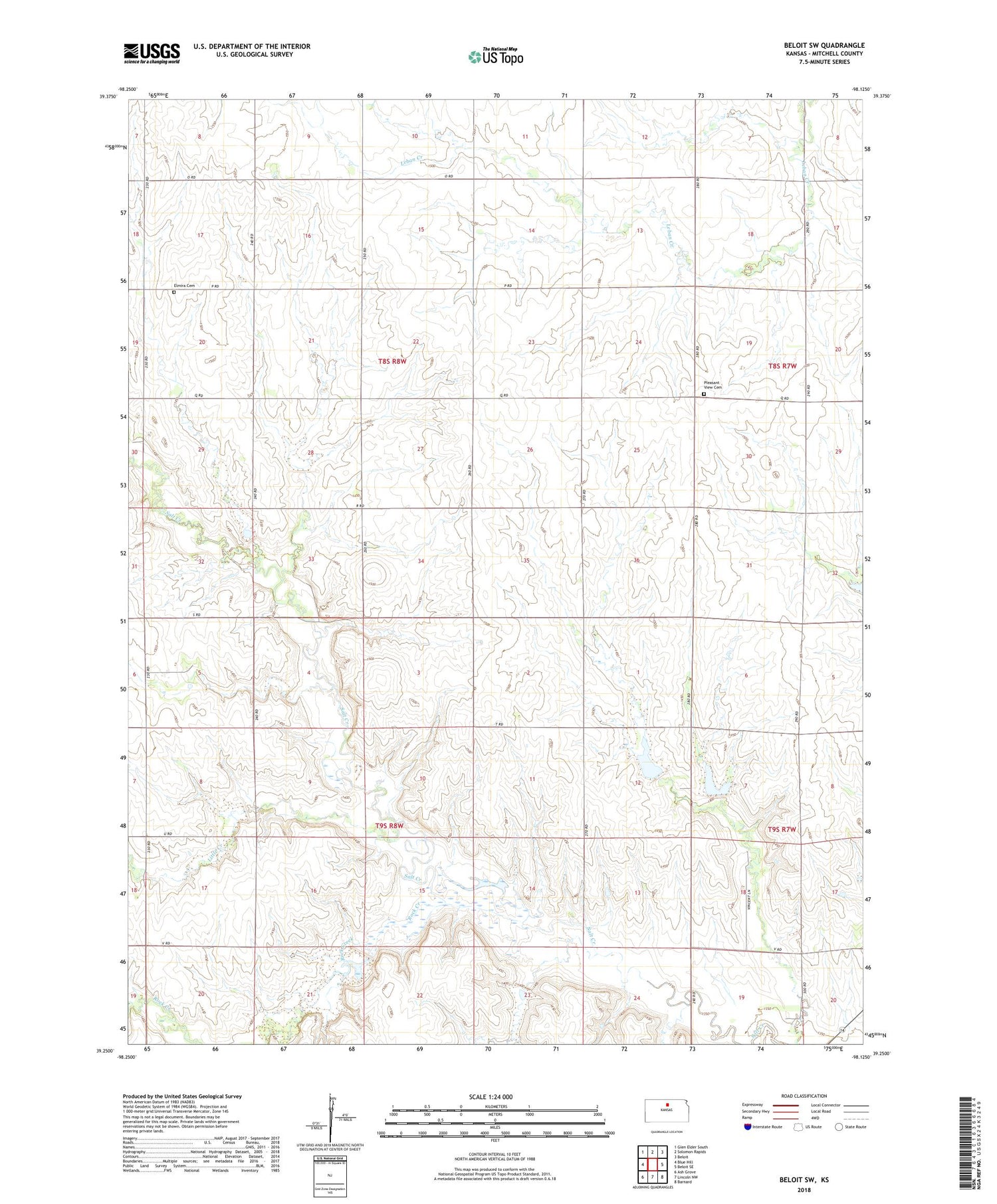 Beloit SW Kansas US Topo Map Image