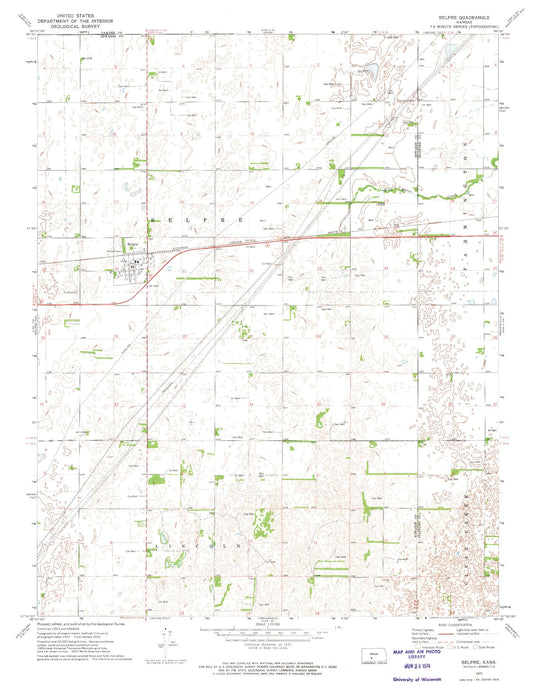 Classic USGS Belpre Kansas 7.5'x7.5' Topo Map Image