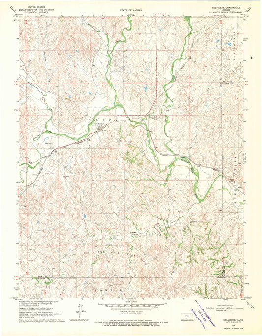 Classic USGS Belvidere Kansas 7.5'x7.5' Topo Map Image