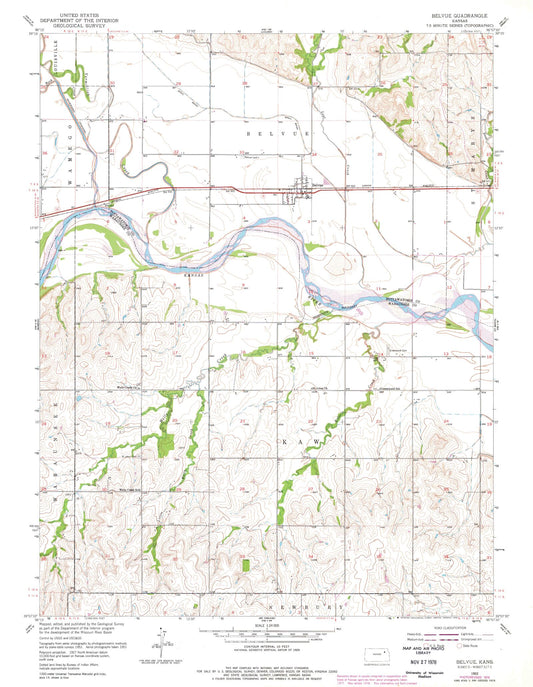 Classic USGS Belvue Kansas 7.5'x7.5' Topo Map Image