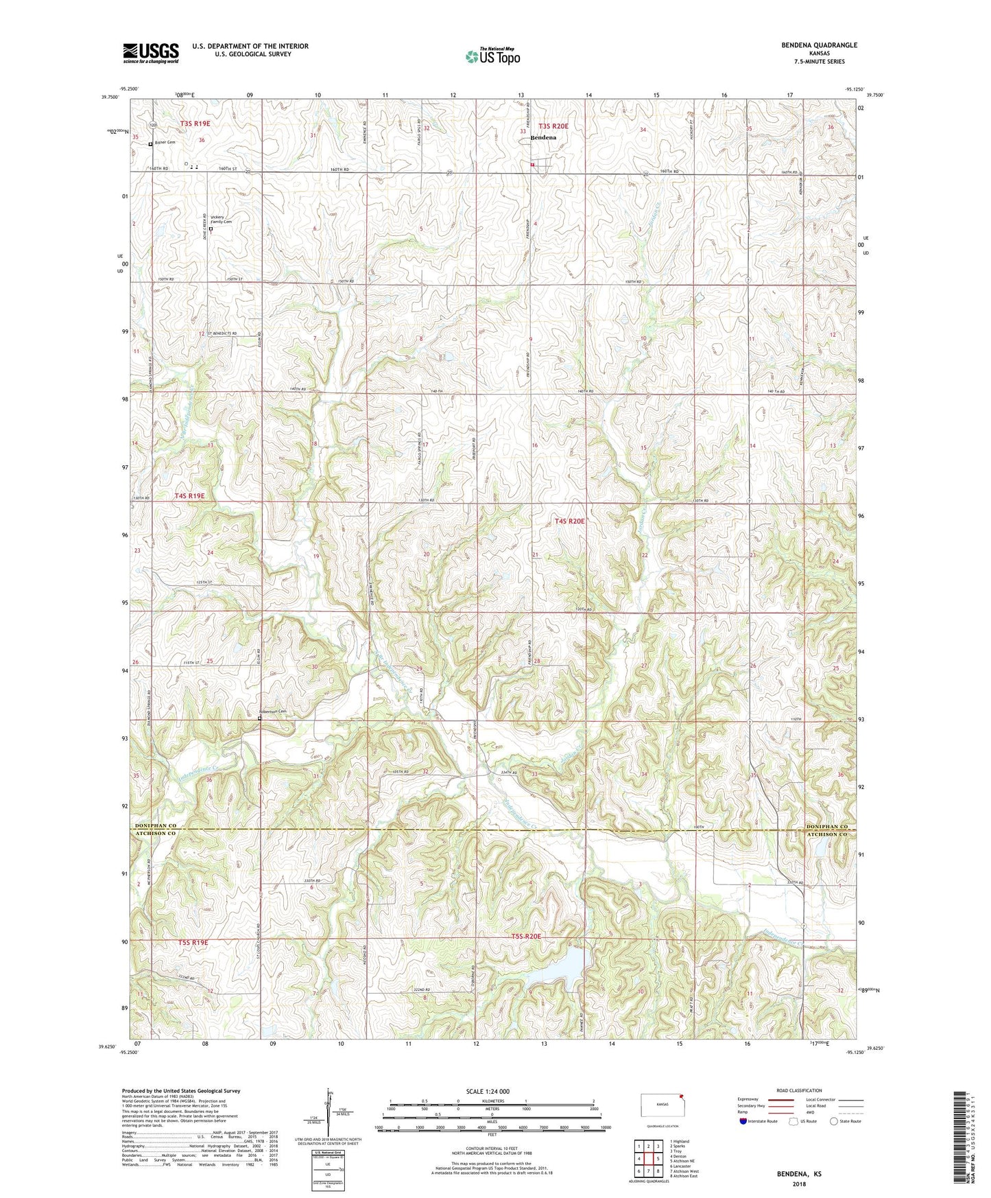 Bendena Kansas US Topo Map Image