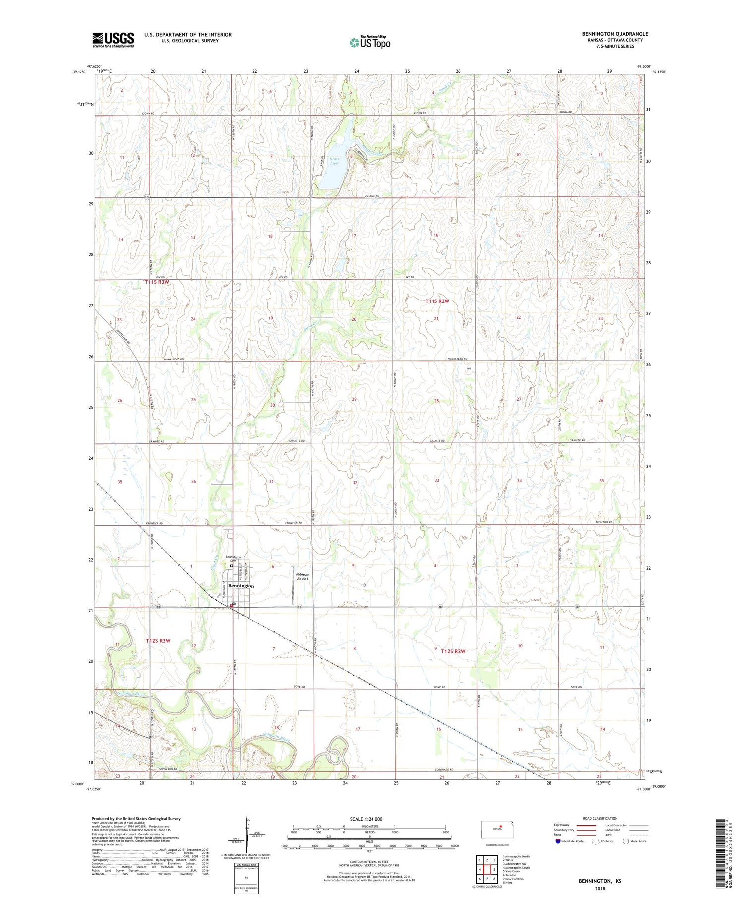 Bennington Kansas US Topo Map Image