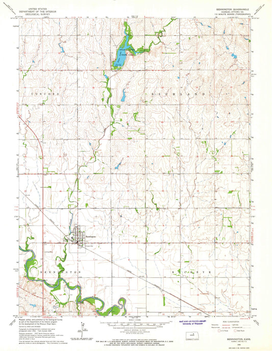 Classic USGS Bennington Kansas 7.5'x7.5' Topo Map Image
