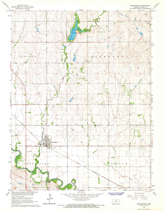 Classic USGS Bennington Kansas 7.5'x7.5' Topo Map Image