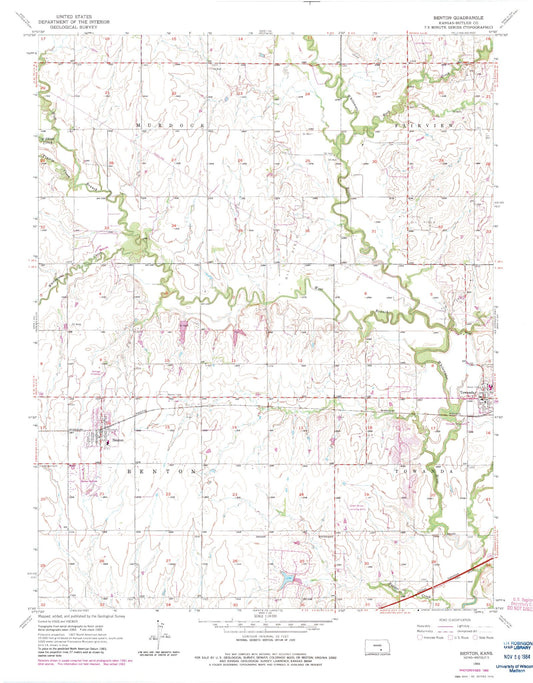 Classic USGS Benton Kansas 7.5'x7.5' Topo Map Image