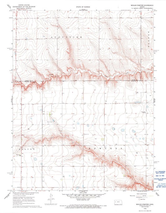 Classic USGS Beulah Cemetery Kansas 7.5'x7.5' Topo Map Image