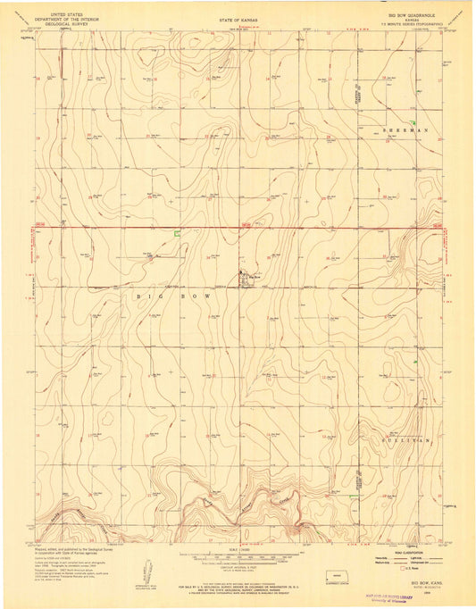 Classic USGS Big Bow Kansas 7.5'x7.5' Topo Map Image