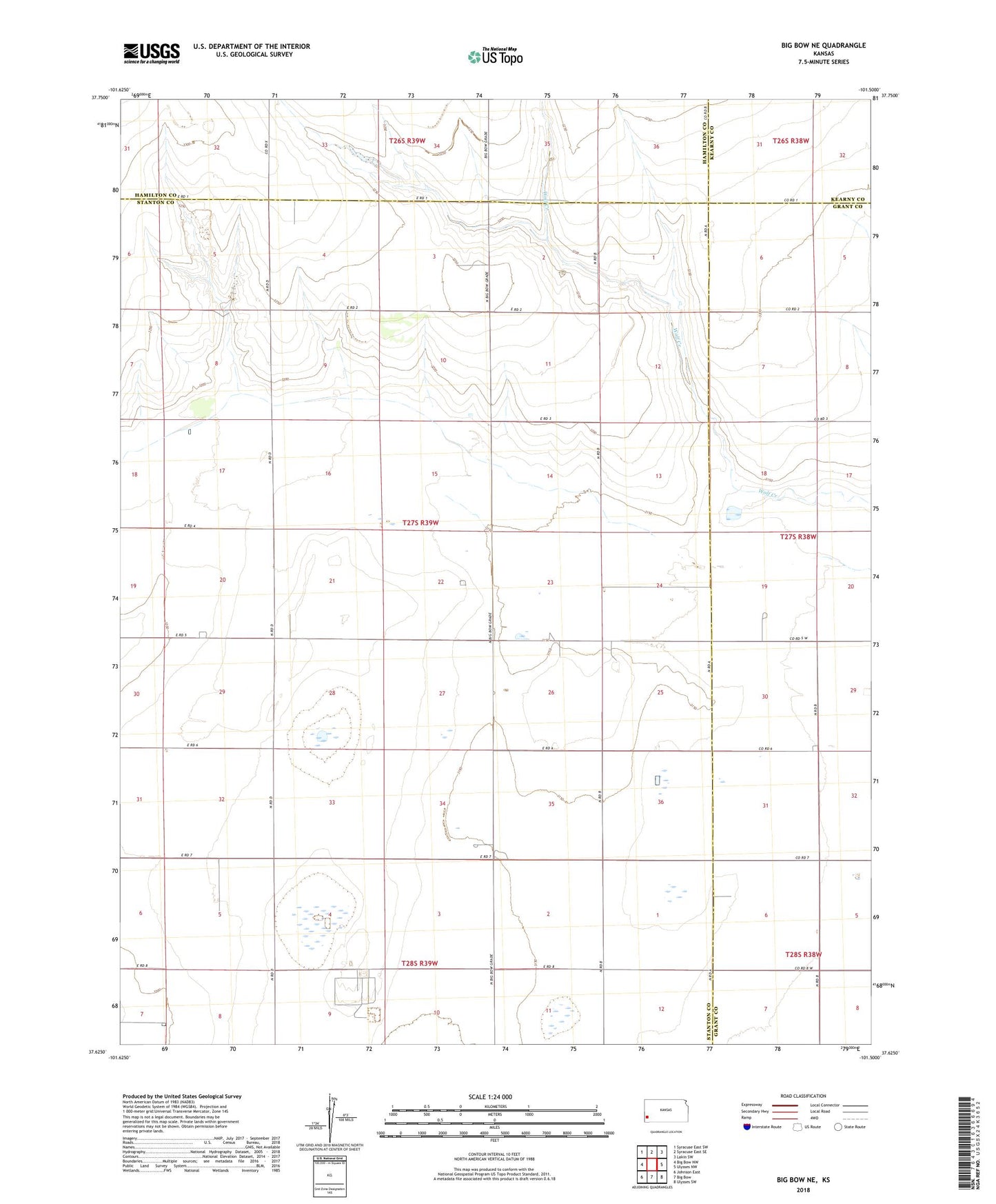 Big Bow NE Kansas US Topo Map Image