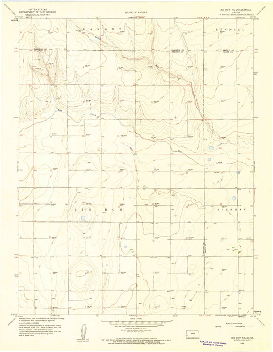 Classic USGS Big Bow NE Kansas 7.5'x7.5' Topo Map Image
