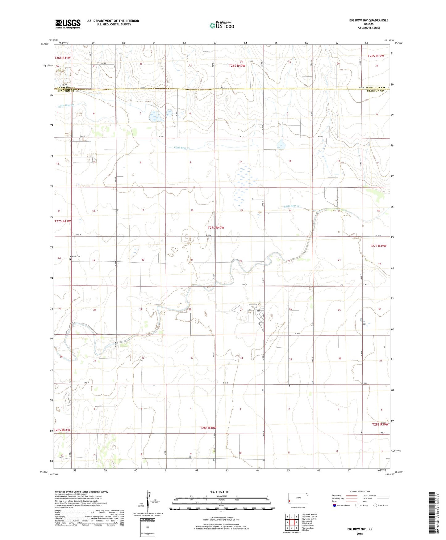 Big Bow NW Kansas US Topo Map Image