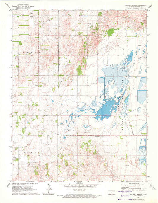 Classic USGS Big Salt Marsh Kansas 7.5'x7.5' Topo Map Image