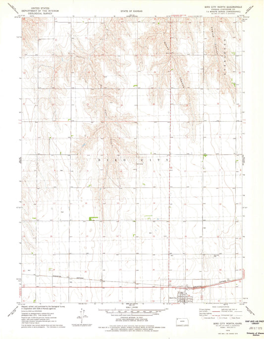 Classic USGS Bird City North Kansas 7.5'x7.5' Topo Map Image