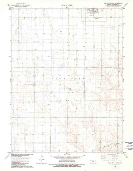 Classic USGS Bird City South Kansas 7.5'x7.5' Topo Map Image