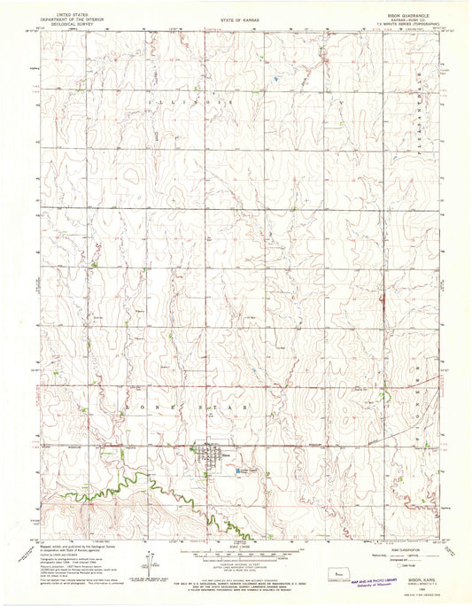 Classic USGS Bison Kansas 7.5'x7.5' Topo Map Image