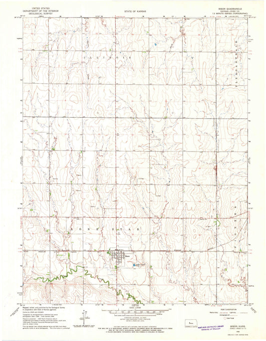 Classic USGS Bison Kansas 7.5'x7.5' Topo Map Image