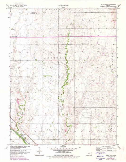 Classic USGS Black Wolf Kansas 7.5'x7.5' Topo Map Image