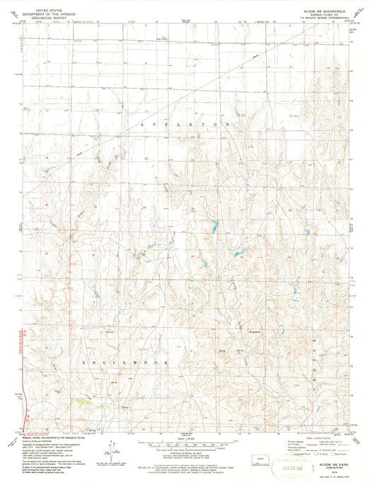 Classic USGS Bloom SW Kansas 7.5'x7.5' Topo Map Image