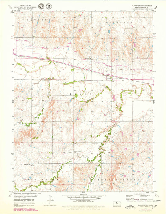 Classic USGS Bloomington Kansas 7.5'x7.5' Topo Map Image