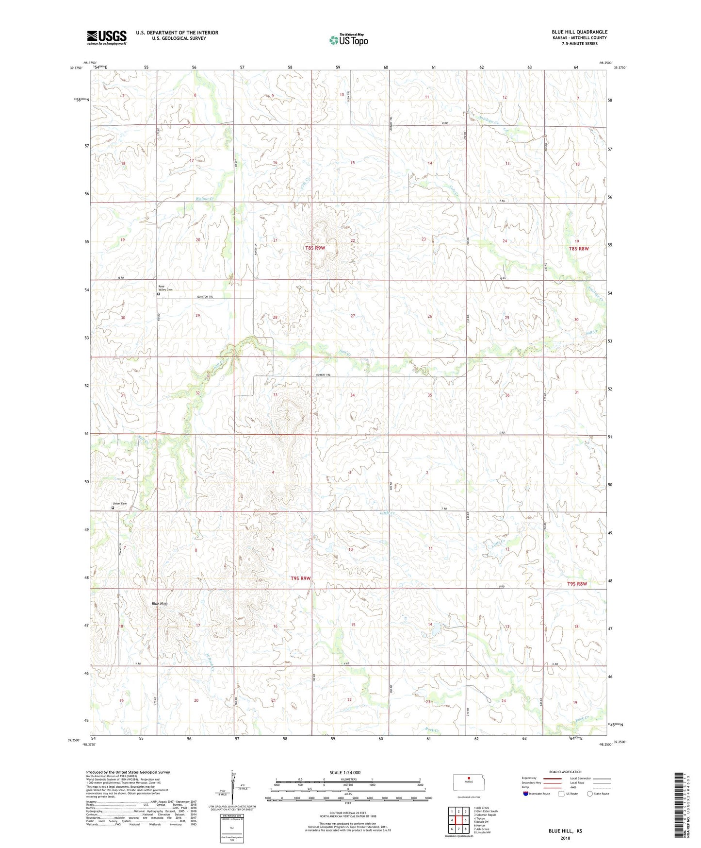 Blue Hill Kansas US Topo Map Image