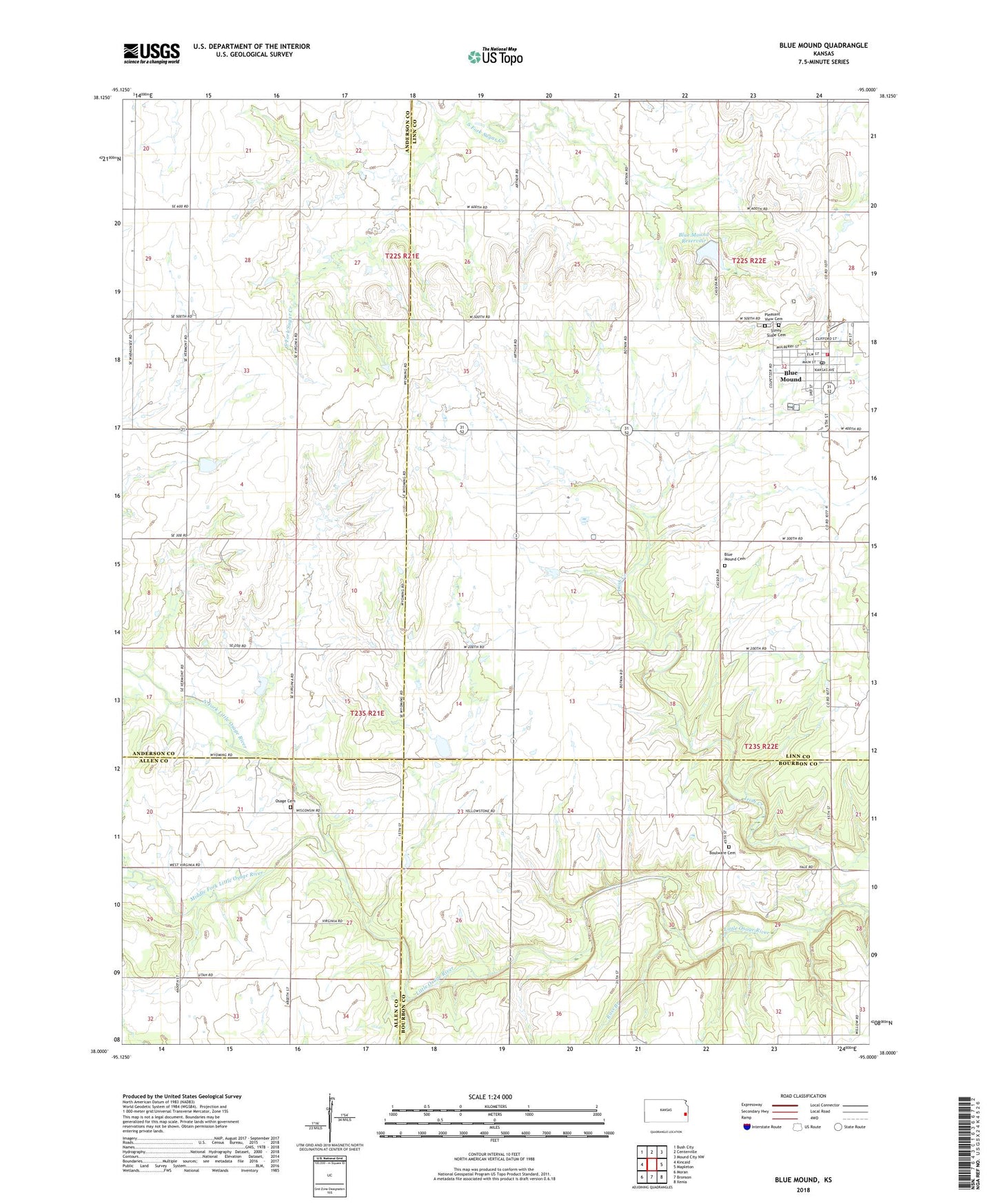 Blue Mound Kansas US Topo Map Image