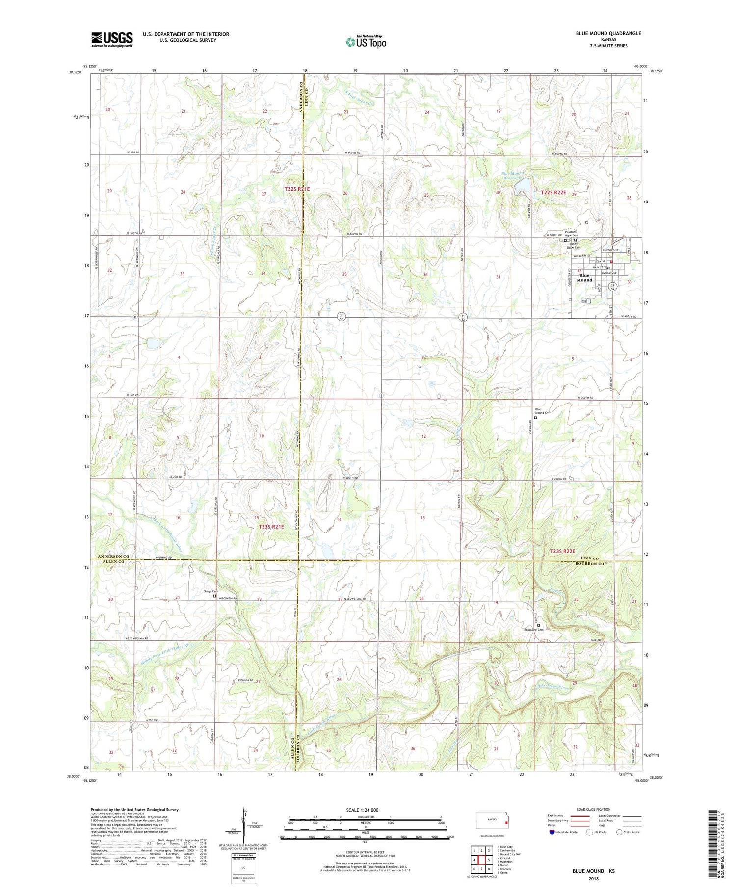 Blue Mound Kansas US Topo Map Image