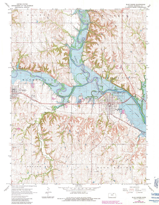 Classic USGS Blue Rapids Kansas 7.5'x7.5' Topo Map Image