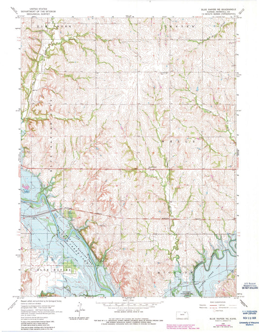 Classic USGS Blue Rapids NE Kansas 7.5'x7.5' Topo Map Image
