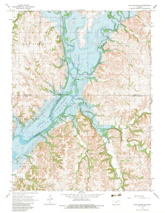 Classic USGS Blue Rapids SE Kansas 7.5'x7.5' Topo Map Image